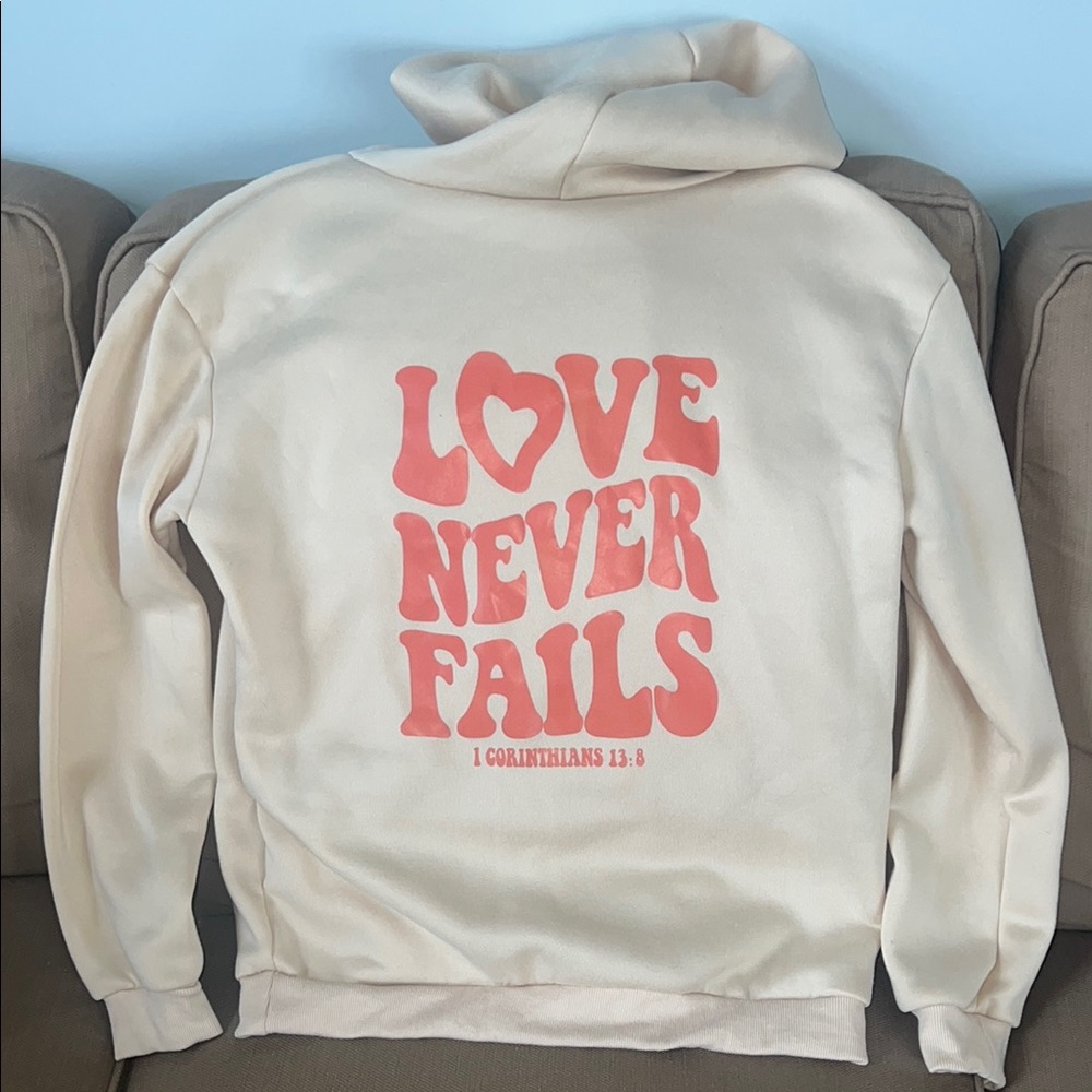 Love Never Fails Hoodie - Cream and Coral